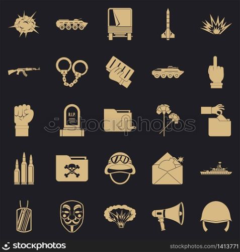 War icons set. Simple set of 25 war vector icons for web for any design. War icons set, simple style