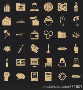 War icons set. Simple style of 36 war vector icons for web for any design. War icons set, simple style