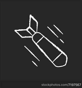 War movie chalk white icon on black background. Military films, serious historical dramas. Common cinema genre, filmmaking style. Falling bomb, missile isolated vector chalkboard illustration