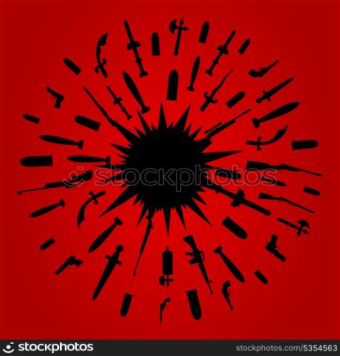 War. The weapon from explosion on a red background. A vector illustration