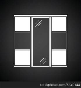 Wardrobe closet icon. Black background with white. Vector illustration.