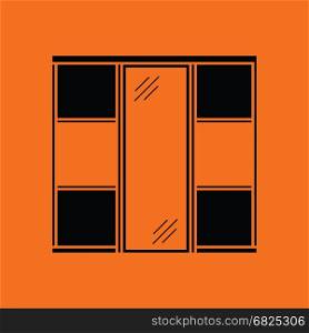 Wardrobe closet icon. Orange background with black. Vector illustration.