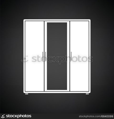 Wardrobe with mirror icon. Black background with white. Vector illustration.