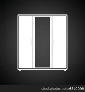 Wardrobe with mirror icon. Black background with white. Vector illustration.