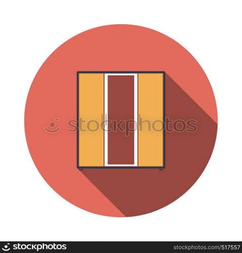 Wardrobe With Mirror Icon. Flat Circle Stencil Design With Long Shadow. Vector Illustration.