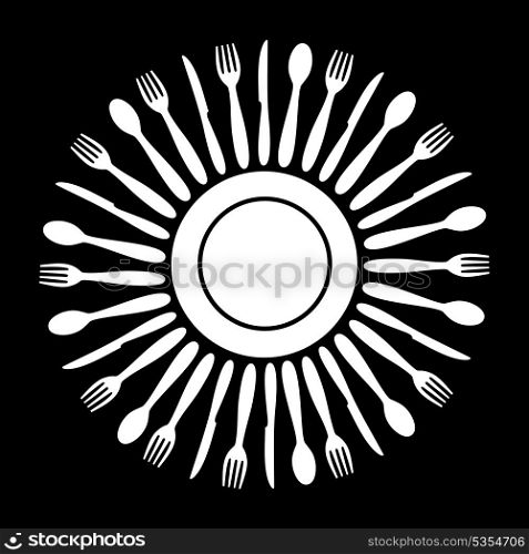 Ware. Plug a knife and a spoon from a plate. A vector illustration