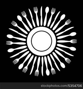 Ware. Plug a knife and a spoon from a plate. A vector illustration