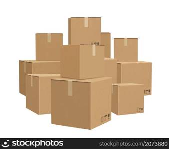 Warehouse boxed. Cardboard parcel packages piles for delivery big lots boxed decent vector background. Cardboard parcel box, carton pile package illustration. Warehouse boxed. Cardboard parcel packages piles for delivery big lots boxed decent vector background