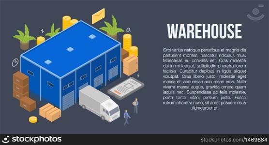 Warehouse concept banner. Isometric illustration of warehouse vector concept banner for web design. Warehouse concept banner, isometric style