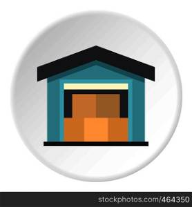 Warehouse icon in flat circle isolated vector illustration for web. Warehouse icon circle
