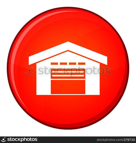 Warehouse icon in red circle isolated on white background vector illustration. Warehouse icon, flat style