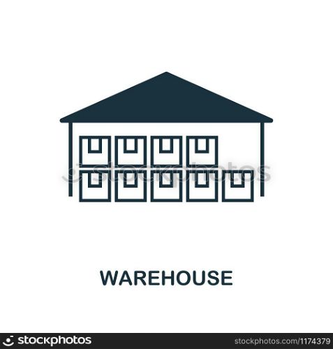 Warehouse icon. Monochrome style design from logistics delivery collection. UI. Pixel perfect simple pictogram warehouse icon. Web design, apps, software, print usage.. Warehouse icon. Monochrome style design from logistics delivery icon collection. UI. Pixel perfect simple pictogram warehouse icon. Web design, apps, software, print usage.