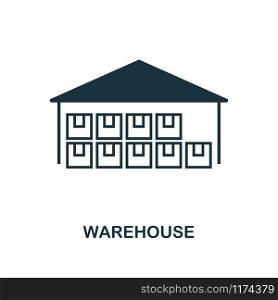 Warehouse icon. Monochrome style design from logistics delivery collection. UI. Pixel perfect simple pictogram warehouse icon. Web design, apps, software, print usage.. Warehouse icon. Monochrome style design from logistics delivery icon collection. UI. Pixel perfect simple pictogram warehouse icon. Web design, apps, software, print usage.