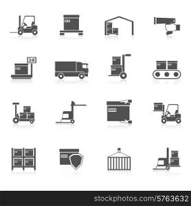 Warehouse icons black set with transport logistic delivery chain symbols isolated vector illustration. Warehouse Icons Black