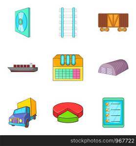 Warehouse icons set. Cartoon set of 9 warehouse vector icons for web isolated on white background. Warehouse icons set, cartoon style