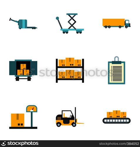 Warehouse icons set. Flat illustration of 9 warehouse vector icons for web. Warehouse icons set, flat style