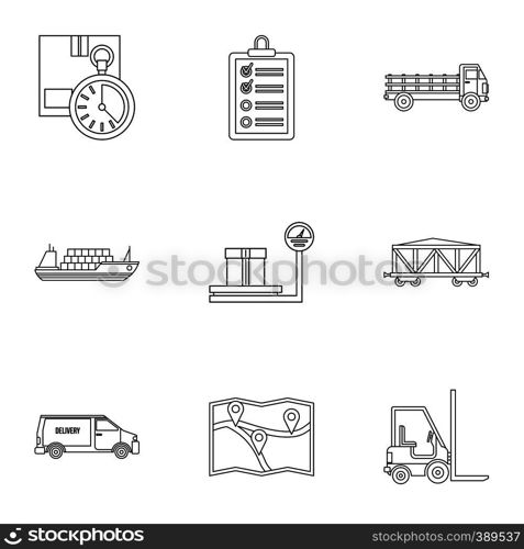 Warehouse icons set. Outline illustration of 9 warehouse vector icons for web. Warehouse icons set, outline style