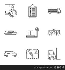 Warehouse icons set. Outline illustration of 9 warehouse vector icons for web. Warehouse icons set, outline style