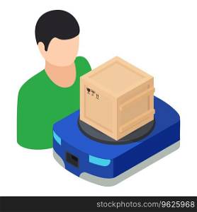 Warehouse logistic icon isometric vector. Human near warehouse robot with parcel. Logistic automation. Warehouse logistic icon isometric vector. Human near warehouse robot with parcel