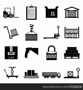 Warehouse logistic storage icons set in flat style for any design. Warehouse logistic storage icons set