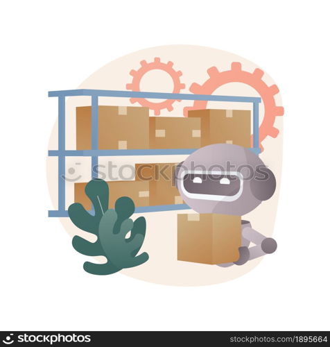 Warehouse robotization abstract concept vector illustration. Warehouse robotics engineering, self-driving forklifts, automatic mobile robot, goods storage, sorting parcels abstract metaphor.. Warehouse robotization abstract concept vector illustration.