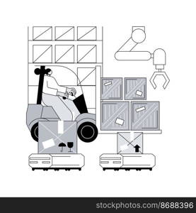 Warehouse robotization abstract concept vector illustration. Warehouse robotics engineering, self-driving forklifts, automatic mobile robot, goods storage, sorting parcels abstract metaphor.. Warehouse robotization abstract concept vector illustration.