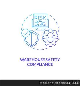 Warehouse safety compliance concept icon. Warehouse management software benefits. Dangerous things you should avoid. Work idea thin line illustration. Vector isolated outline RGB color drawing. Warehouse safety compliance concept icon