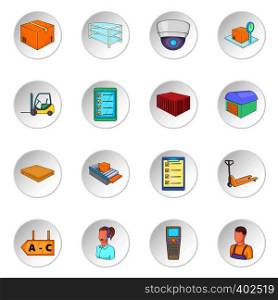 Warehouse store icons set. Cartoon illustration of 16 warehouse store vector icons for web. Warehouse store icons set