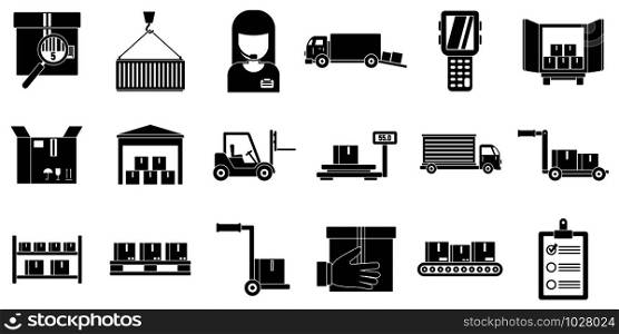 Warehouse transport icons set. Simple set of warehouse transport vector icons for web design on white background. Warehouse transport icons set, simple style
