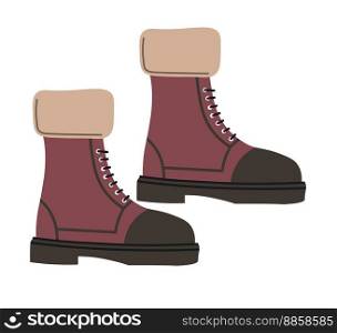 Warm clothes for winter season, isolated shoes of leather and fur with laces. Clothing and accessories for stylish apparel. Fashionable footwear for men and women. Vector in flat style illustration. Winter shoes with leather and fur, warm clothes