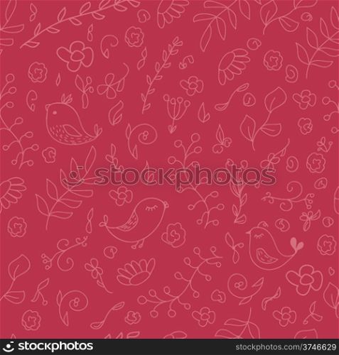 Warm colors seamless background with birds and flowers