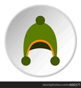 Warm hat icon in flat circle isolated on white background vector illustration for web. Warm hat icon circle