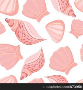 Warm pink seashells vector seamless pattern. Abstract marine wallpaper. Underwater backdrop.. Warm pink seashells vector seamless pattern. Abstract marine wallpaper.