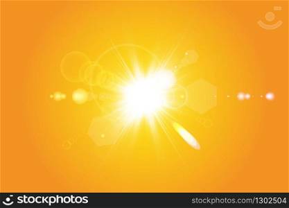Warm sun on a yellow background. Summer. Glare. Solar rays. Warm sun on a yellow background. Summer. Glare. Solar rays.