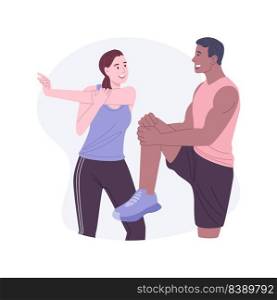 Warm up isolated cartoon vector illustrations. Couple doing warm-up before training, fitness activity, workout with friends, healthy and active lifestyle, athletic people vector cartoon.. Warm up isolated cartoon vector illustrations.