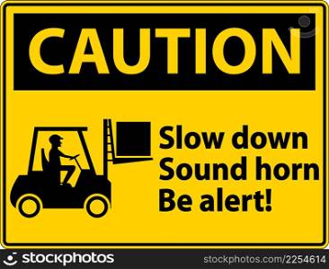 Warning 2-Way Slow Down Sound Horn Sign On White Background