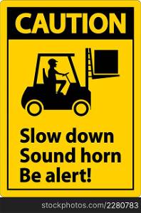Warning 2-Way Slow Down Sound Horn Sign On White Background