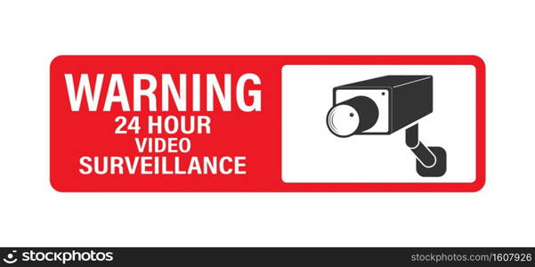 WARNING 24 hours video surveillance. Vector video surveillance sign with the inscription. Empty outline, flat style.  