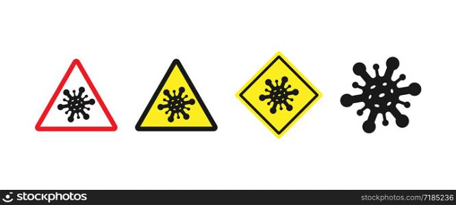 Warning attention signs and stopping coronavirus COVID-19 epidemic. Lockdown pandemic stop novel coronavirus. Vector EPS 10