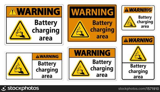 Warning Battery charging area Sign on white background