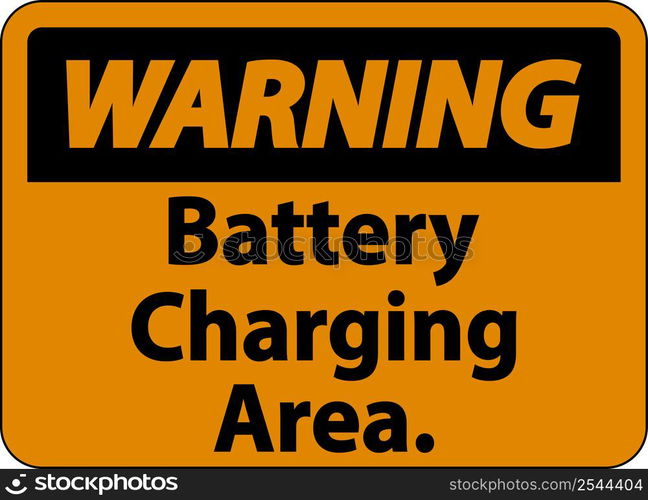 Warning Battery Charging Area Sign On White Background