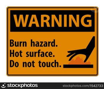 Warning Burn hazard,Hot surface,Do not touch Symbol Sign Isolate on White Background,Vector Illustration
