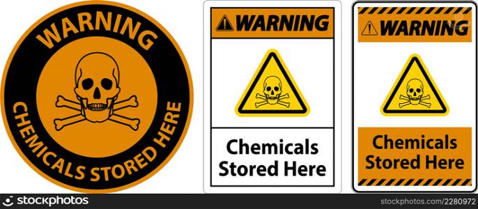 Warning Chemicals Stored Here Sign On White Background