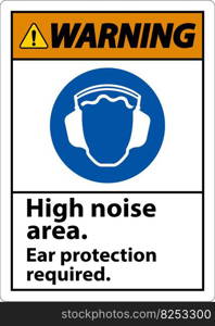 Warning Ear Protection Required Sign On White Background