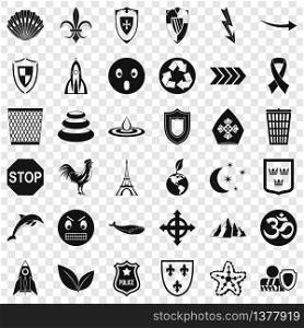 Warning emblem icons set. Simple style of 36 warning emblem vector icons for web for any design. Warning emblem icons set, simple style