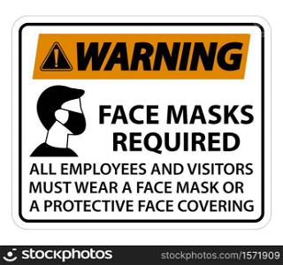 Warning Face Masks Required Sign on white background
