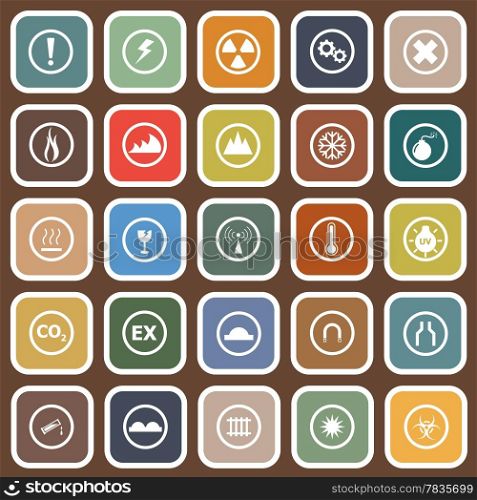 Warning flat icons on brown background, stock vector