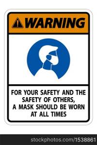 Warning For Your Safety And Others Mask At All Times Sign on white background