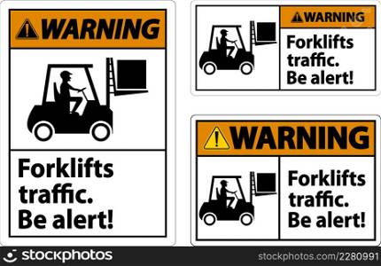 Warning Forklift Traffic Be Alert Sign On White Background