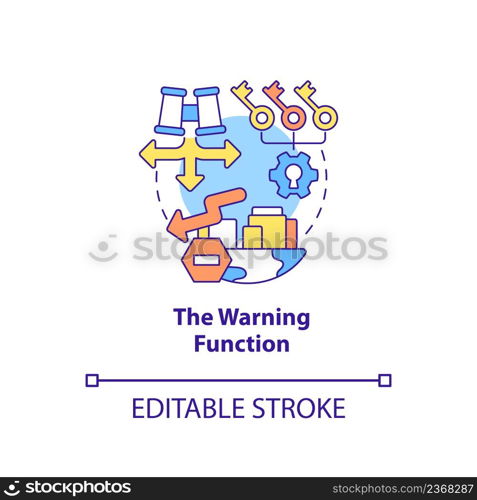 Warning function concept icon. Financial system safety. National economic security abstract idea thin line illustration. Isolated outline drawing. Editable stroke. Arial, Myriad Pro-Bold fonts used. Warning function concept icon